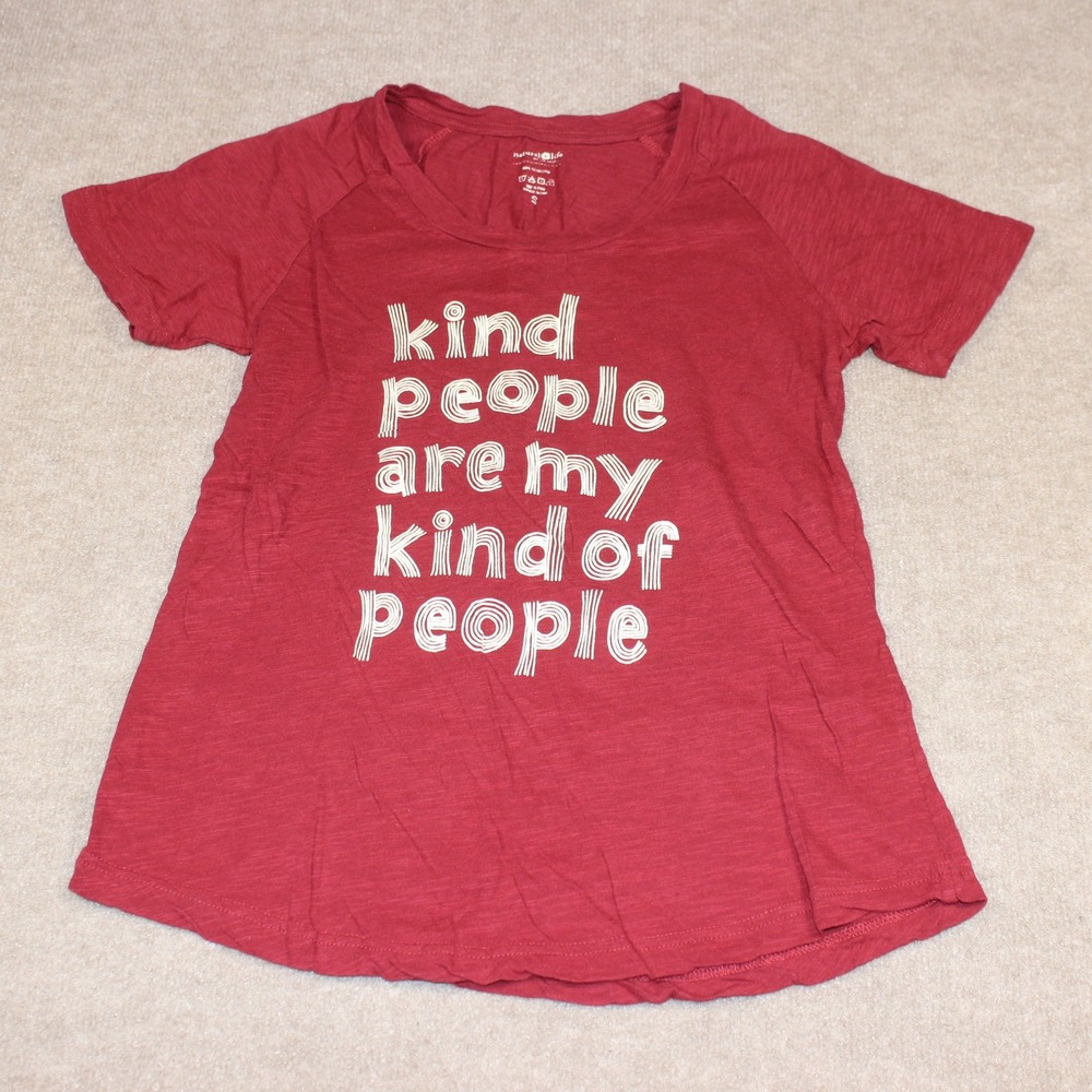 Natural Life Kind People Are My Kind Of People Graphic Tee Red Cotton Shirt S